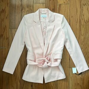 NWT Calvin Klein Belted Open Face Blazer Pastel Pink/Rose